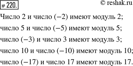 Изображение 220. Для каждого из чисел 2, 5, -3, 10, -17 укажите другое число, имеющее тот же...